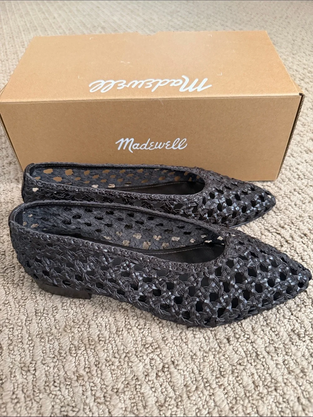 Madewell The Ruth Ballet Flat in Woven Leather Dark Carob Brown Sz 8 $138 BNIB
